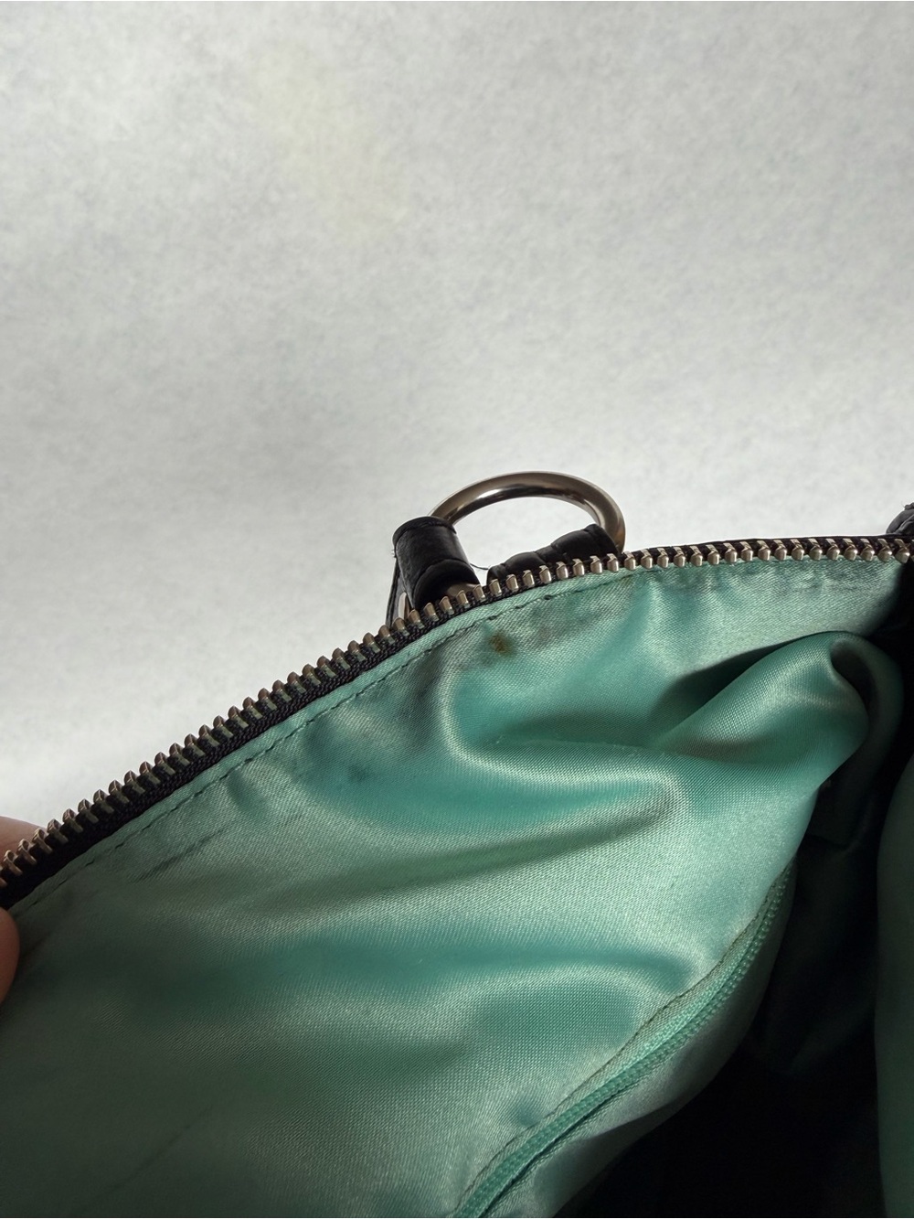 Coach Poppy Black Distressed Leather Glam Tote Shoulder Bag Turquoise Lining - Picture 6 of 9
